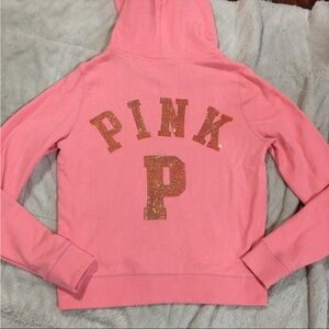 Pink Victoria’s Secret bling hoodie full zip womens large sweatshirt New vintage